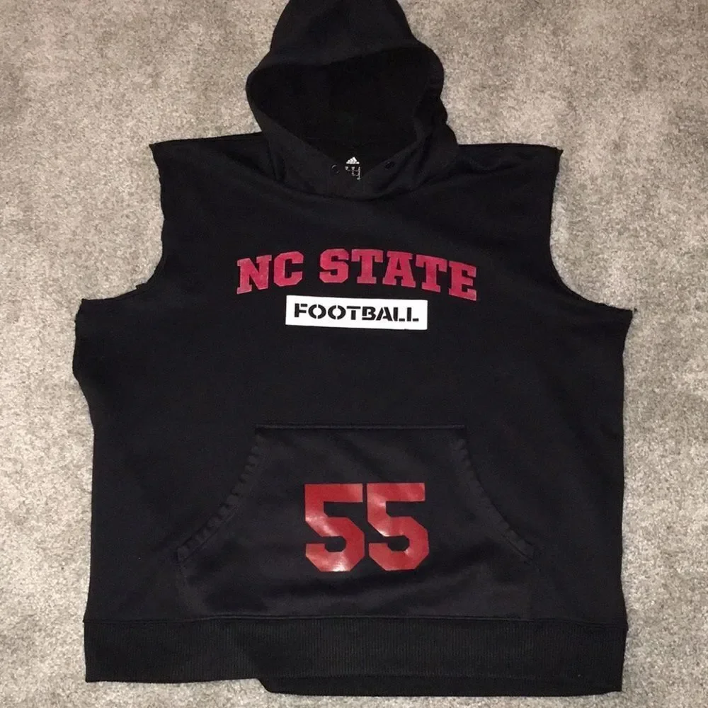 NC State Wolfpack Football Team cut sleeveless Hoodie hooded sweatshirt blackout